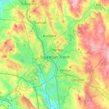 Stoke-on-Trent topographic map, elevation, terrain