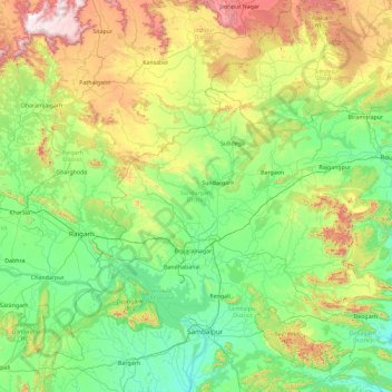 Sundargarh District topographic map, elevation, terrain