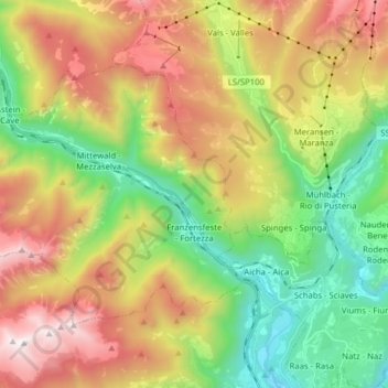 Fortezza topographic map, elevation, terrain