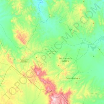 San Francisco del Oro topographic map, elevation, terrain