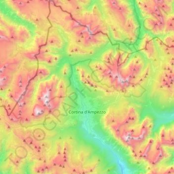 Cortina d'Ampezzo topographic map, elevation, terrain