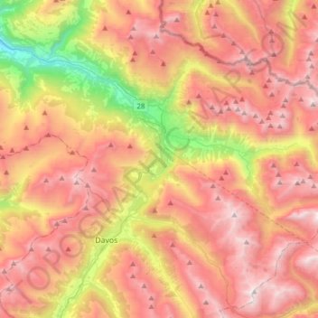 Klosters-Serneus topographic map, elevation, terrain