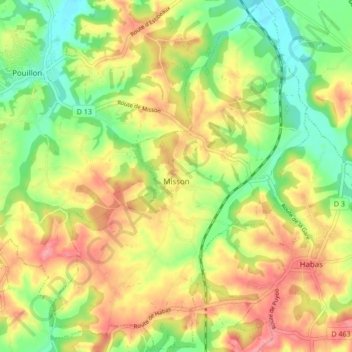 Misson topographic map, elevation, terrain