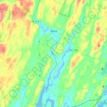 Alna topographic map, elevation, terrain