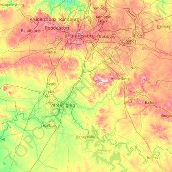 Sedibeng District Municipality topographic map, elevation, terrain