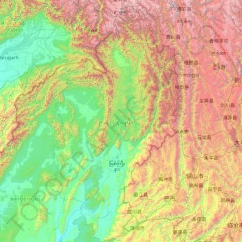 État Kachin topographic map, elevation, terrain
