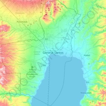 General Santos topographic map, elevation, terrain
