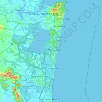 Noosa National Park topographic map, elevation, terrain