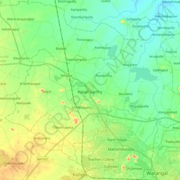 Hasanparthy mandal topographic map, elevation, terrain
