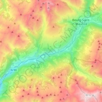 La Plagne-Tarentaise topographic map, elevation, terrain
