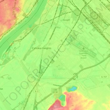 Cahokia topographic map, elevation, terrain