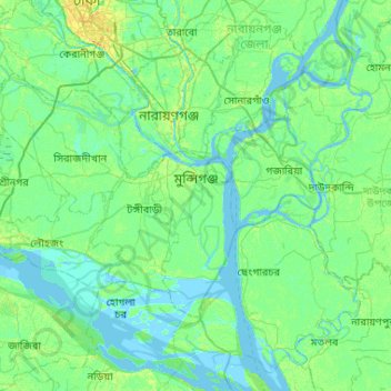 Munshiganj District topographic map, elevation, terrain