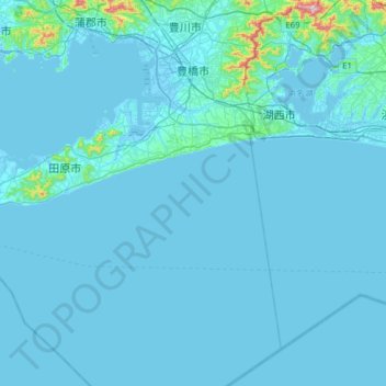 豊橋市 topographic map, elevation, terrain
