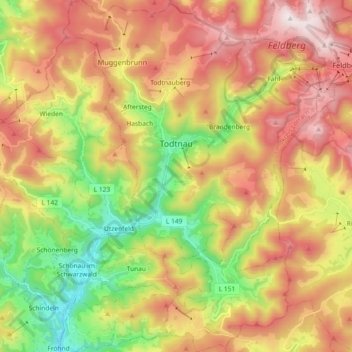 Todtnau topographic map, elevation, terrain