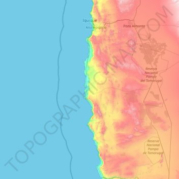 Iquique topographic map, elevation, terrain