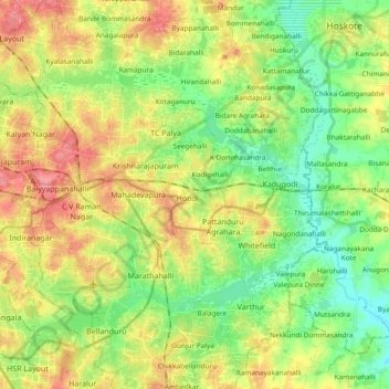 Bengaluru East City Corporation topographic map, elevation, terrain