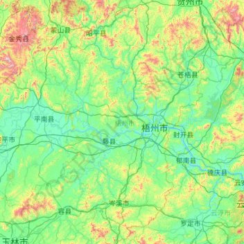 Wuzhou topographic map, elevation, terrain