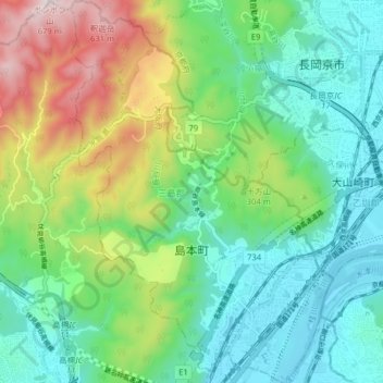 島本町 topographic map, elevation, terrain