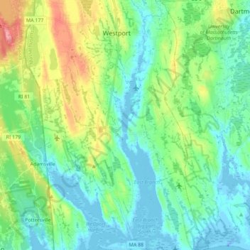 East Branch Westport River topographic map, elevation, terrain