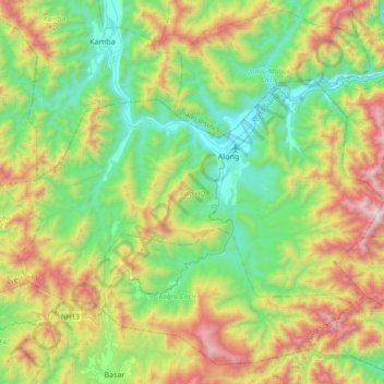 Aalo HQ topographic map, elevation, terrain