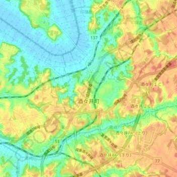 酒々井町 topographic map, elevation, terrain