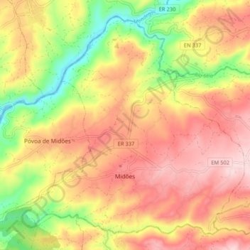 Midões topographic map, elevation, terrain