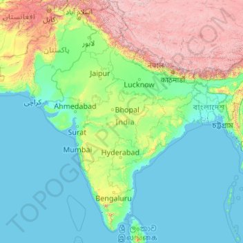 India topographic map, elevation, terrain