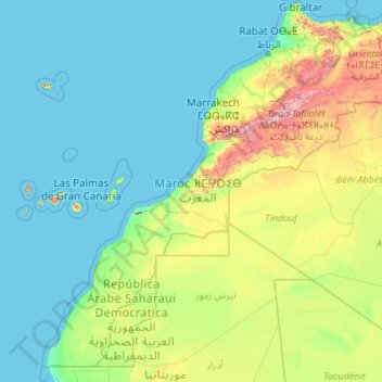 Marruecos topographic map, elevation, terrain