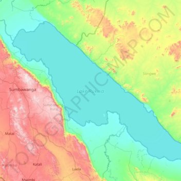 Lago Rukwa topographic map, elevation, terrain