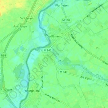 Deûlémont topographic map, elevation, terrain