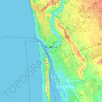 Klaipėda topographic map, elevation, terrain