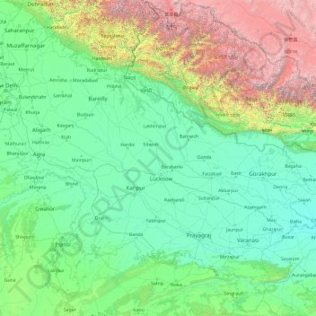 Uttar Pradesh topographic map, elevation, terrain