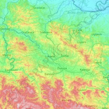 Canton de Tuzla topographic map, elevation, terrain