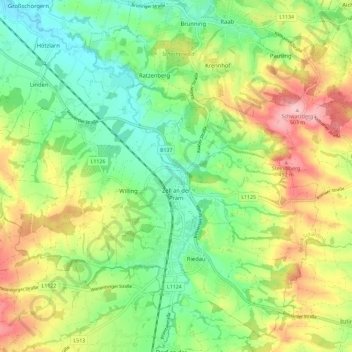 Zell an der Pram topographic map, elevation, terrain