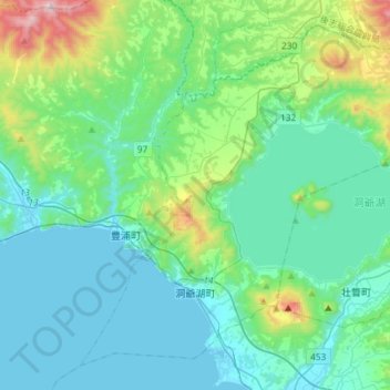 虻田郡 topographic map, elevation, terrain