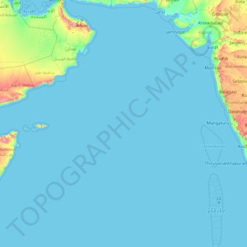 Arabian Sea topographic map, elevation, terrain