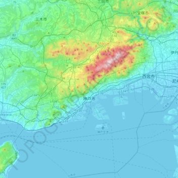 神戸市 topographic map, elevation, terrain