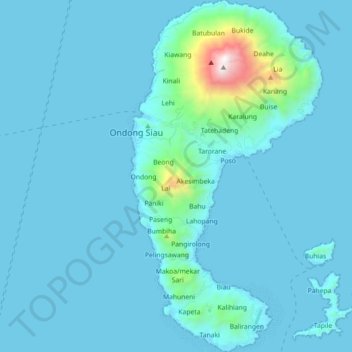Pulau Siau topographic map, elevation, terrain
