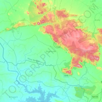 Bagmundi topographic map, elevation, terrain