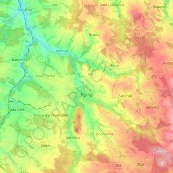 Polná topographic map, elevation, terrain