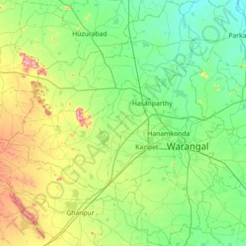 Warangal Urban topographic map, elevation, terrain