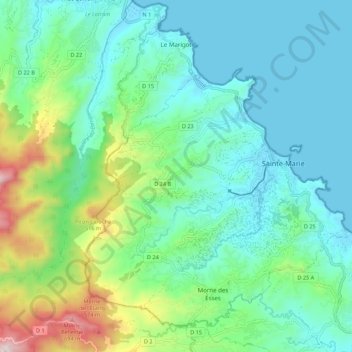 Le Marigot topographic map, elevation, terrain