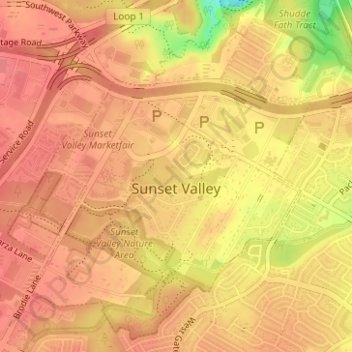 Sunset Valley topographic map, elevation, terrain