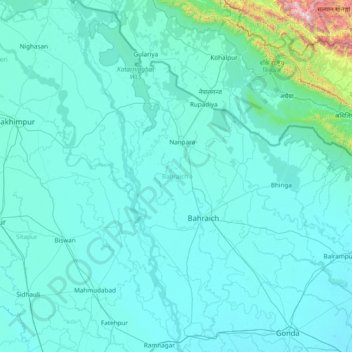 Bahraich topographic map, elevation, terrain