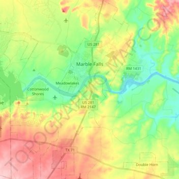 Marble Falls topographic map, elevation, terrain