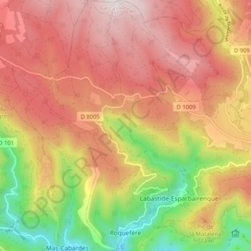 Roquefère topographic map, elevation, terrain