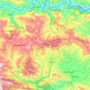 Tansen topographic map, elevation, terrain