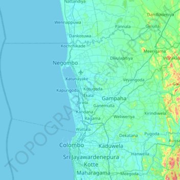 Gampaha District topographic map, elevation, terrain