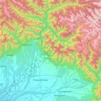 Lower Dibang Valley topographic map, elevation, terrain