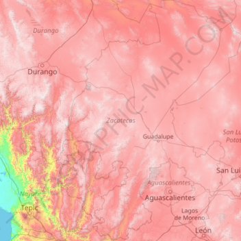 Zacatecas topographic map, elevation, terrain